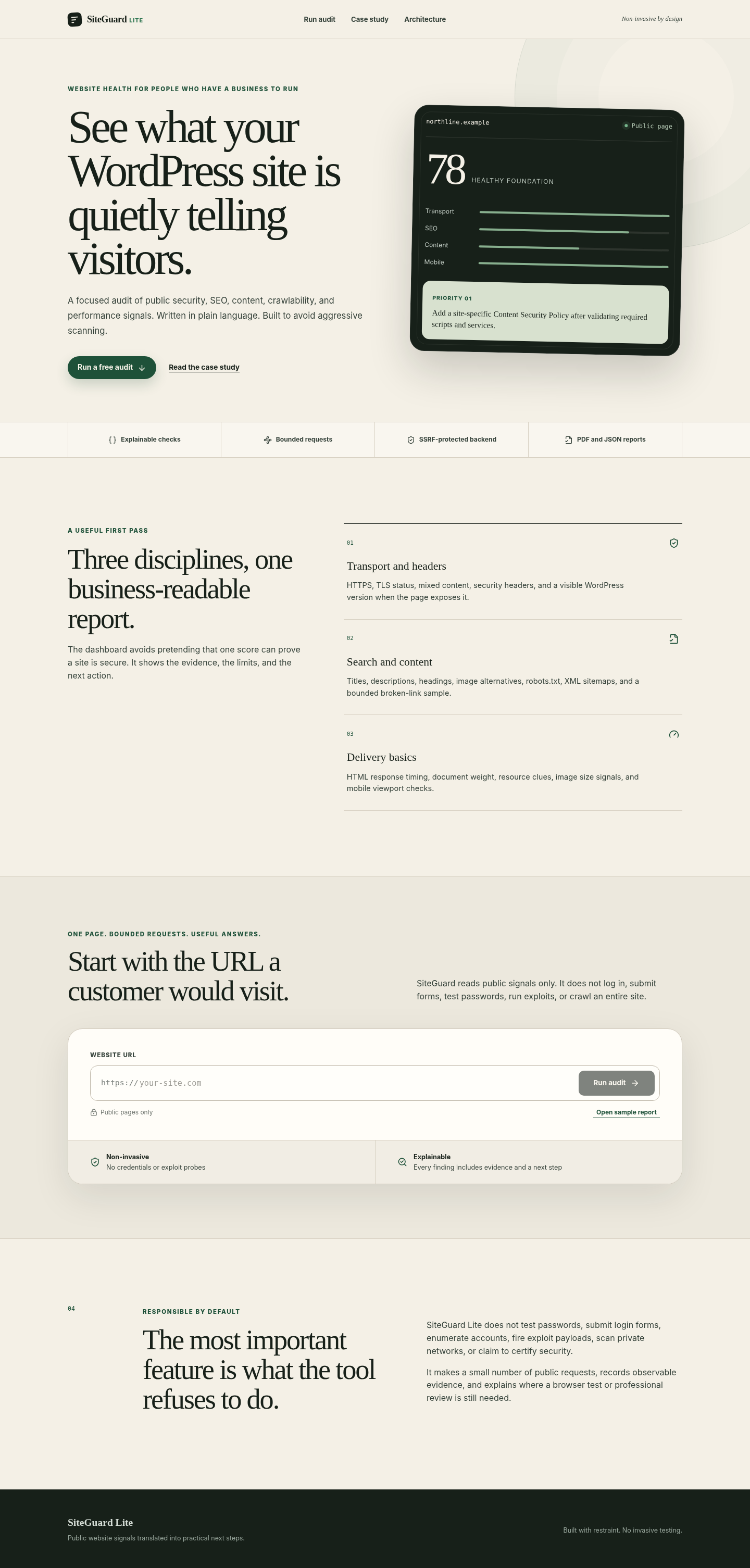 SiteGuard Lite desktop landing page